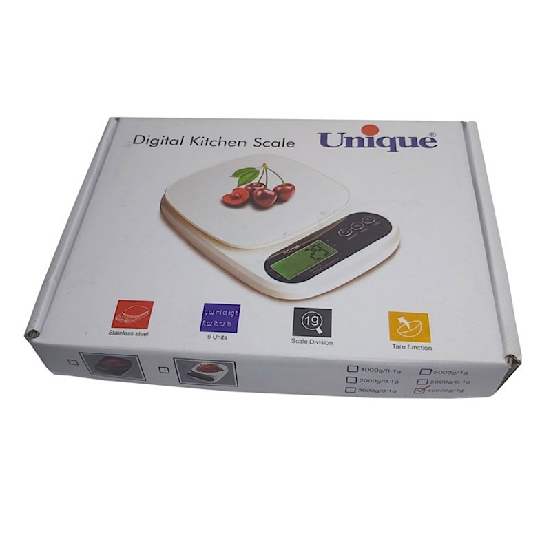 ترازو 10 کیلو آشپزخانه صفحه نمایش دیجیتال لامپ دار مدل Unique